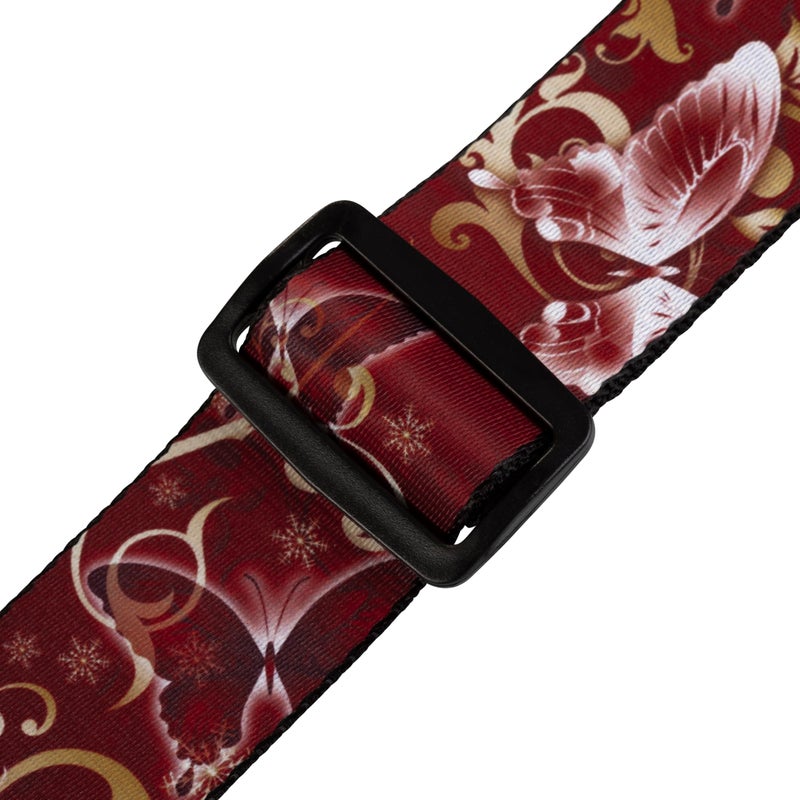 Levy's Leathers 2" Wide Polyester Guitar Strap with Genuine Leather Ends; Red Butterfly Motif (MPD2-027) - Image 3
